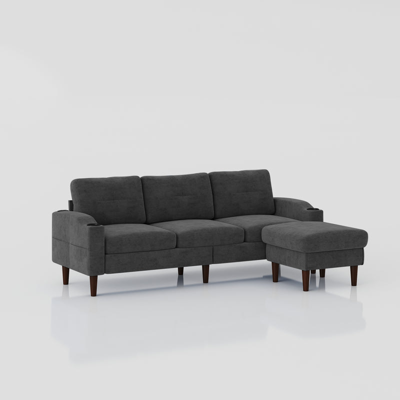 Convertible Combo Sofa, Sofa L-Shaped, Sofa with Storage Cabinet Footstool, Living Room Dark Gray Sofa, Living Room/Bedroom/Office/Small Space 3-Seat Combo Sofa
