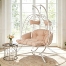 2 Person Hanging Egg Chair with Stand, Double Outdoor Wicker Swing Chair with Adjustable Footrest & Thickened Cushions for Patio Garden Balcony