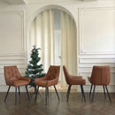Dining Chairs Set of 4, Camel Faux Leather Dining Room Chair, Metal Kitchen Chairs with Gold Mesh Texture and Black Sanded Legs, Flat Back Upholstered Chair (Camel, Set of 4)