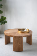 D32x16.5' CRound Coffee Table with Curved Legs and Brown Ash Veneer Finish