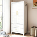 White Metal Wardrobe Closet with 2 Doors and Drawers, 71″ Tall Storage Cabinet for Bedroom, Lightweight Portable Closet for Small Apartments, Dorm, Renters, Cold Rolled Steel, Easy Assembly