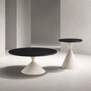 2-piece coffee round table set,black patterned tabletop with steel base, multifunctional fashionable coffee table (black+white)