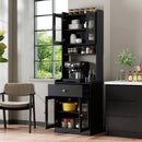 Black Kitchen Pantry Hutch Storage Cabinet, Farmhouse Kitchen Hutch Buffet Cabinet with Microwave Stand, Freestanding Buffet Sideboard Coffee Bar Cabinet