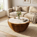 32.1' Round Coffee Table, Modern Flower-Shaped Coffee Table, Stone Tabletops with Unique Marble Patterns are Ideal for Living Room Office Cafe- Fully Assembled