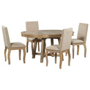 TREXM Farmhouse 5-Piece Dining Table Set with Extendable Round Table and Upholstered Chairs, Natural Wood Wash