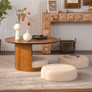 31.5' Round Wood Coffee Table with 3 Teddy Fabric Nesting Stools, Farmhouse Multifunctional Center Table Set with Hidden Storage for Living Room