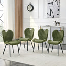 Set of 4 Olive Green Fabric Dining Chairs with Integrated Handle.Black Metal Frame, Adjustable Leveling Feet. Home Dining Chairs with Extra-Wide Comfortable Cushion, Versatile for Study or Vanity Use.