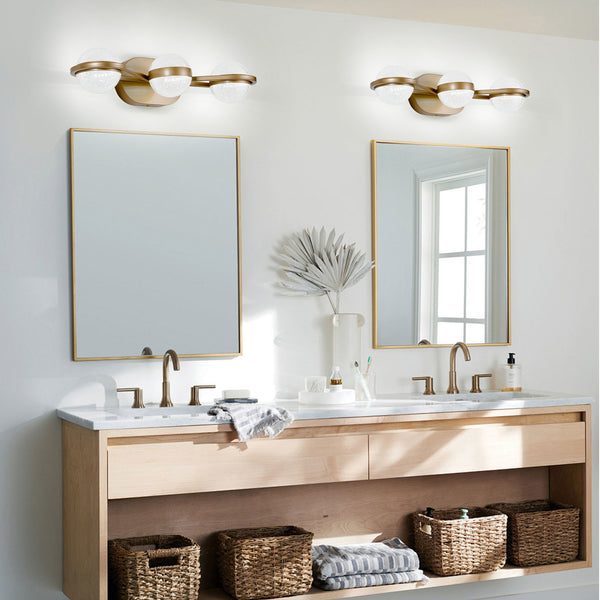 Bathroom Vanity Light, LED 3 Bulb Crystal Sand Acrylic Shades, Wall Mounted Decorative Lighting Fixture, Suitable for Bathroom Vanity Mirror (Champagne Gold)