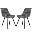 GREY Faux Leather Upholstered Dining Chair Set of 2 with Metal Legs, Thick Foam Cushion & Ergonomic Backrest
