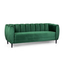 Miranda Velvet 3-Seater Sofa with Channel Stitching in Emerald Velvet and Birch Wood Legs