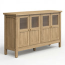 55.1' Wide Natural Wood Buffet Cabinet with 4 Acrylic Doors, Adjustable Shelves, Gold Handles, Engineered Wood Construction