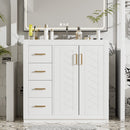 36'' Bathroom Vanity with Ceramic Sink Combo, Solid Wood Frame Bathroom Storage Cabinet, Freestanding Vanity Set with 3 Drawers& Soft Closing Doors