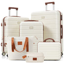Travelpro Max 6-Piece Hardside Luggage Set with TSA Lock, 14/20/24/28 Inch Spinner Suitcase Set with Expandable Travel Duffel Bag & Waterproof Toiletry Kit, Adjustable Handle (
ivory and brown)