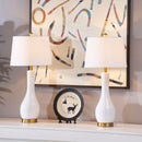 Modern Ceramic Table Lamp Set of 2 for Living Room, 28.5' White Bedside Lamps with USB Ports 3 Way Dimmable Brdeoom Lamps with White Fabric Shade for Night Stand