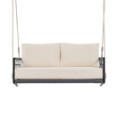 TREXM Woven Rope Outdoor Swing Sofa with Soft Cushions for Patio, Beige, Iron Frame, 51.6'L x 26.4'W x 20.1'H