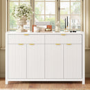 U_STYLE Modern 55.1'' Sideboard Buffet Cabinet with 2 Drawers & 4 Doors, Adjustable Shelves, Wave-Pattern Design, Aluminum Handles, Painted MDF, Scandinavian Storage for Dining Room, Living Room