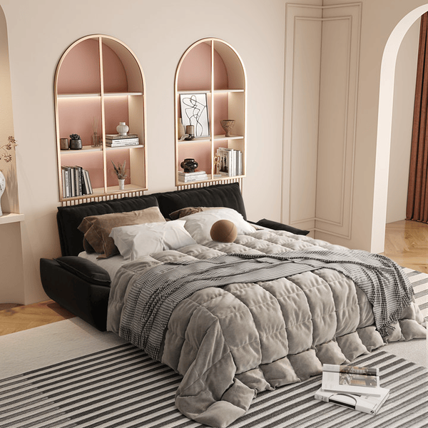 73.2' Queen Pull Out Sofa Bed,3-in-1 Convertible Sleeper Sofa,Multi-Functional Velvet Loveseat Bed,Black(Old Sku:W1885S00050;New Sku:W1885S00228)