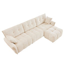 Elegant Three-Seater Sofa Set with Ottoman and Pillows, High-Resilience Cushions, White Textured Chenille, Solid Wood