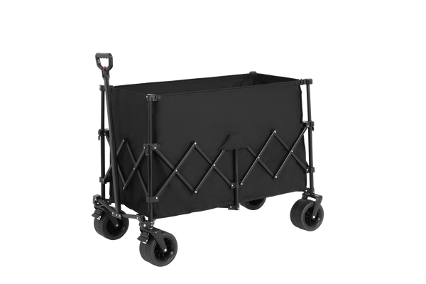 Beach Wagon,Collapsible Wagon 220lbs with Big Wheels Foldable Wagon Carts, Heavy Duty 300L Folding Utility Garden Cart with Big All-Terrain Beach Wheels & Drink Holders. Black