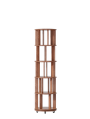100%Solid Wood Rotating Bookshelf on Wheels,5 Tier, Round Revolving Bookcase, 360° Spinning Book Shelf Tower for Kids, Narrow Rolling Bookshelves for Small Space, Corner, Bedroom, Office, Walnut
