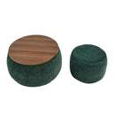 Modern Classic Round Storage Ottoman with Removable Top, Green Eucalyptus Wood and Foam, 25'x25'x14.7'