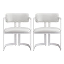 Upholstered Dining Chairs Set of 2, Fabric Armchairs with Beige Seating White Metal Frame, 265 LBS Weight Capacity