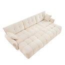 Elegant 3-Seater Sofa Set with Ottomans and Pillows, Solid Wood Frame, Textured Chenille, White