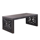 47.2' Solid Black Carved Wood Coffee Table – Handcrafted Look with Ornate Side Panels