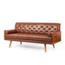Adelaide Mid-Century Modern Tufted Sofa with Rolled Accent Pillows in Light Brown PU