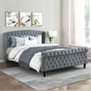 Modern Upholstered Platform Bed Queen Size Gray Soft Tufted Wingback Headboard Chesterfield Footboard Bedroom Furniture 1pc