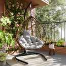 U_STYLE Indoor Outdoor Hanging Hammock Chair with Stand, Foldable Rattan Egg Swing Chair with Iron Frame and Plush Cushion & Removable Headrest,Suitable for Porch Garden,Balcony,Indoor