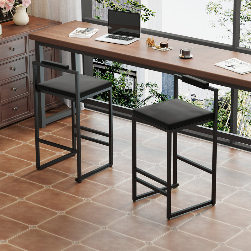 Modern Velvet Upholstered Bar Stools Set of 2 Counter Height Dining Chairs with Footrest &  Back Support for Kitchen (Black & Black)