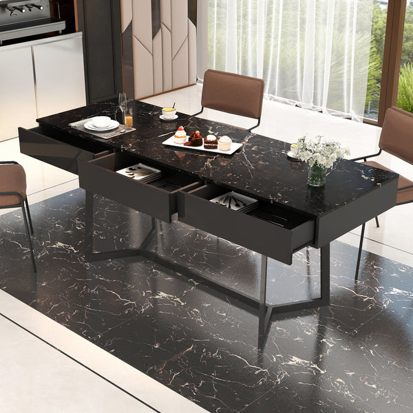 Modern Black 70.87' Computer Desk, Study & Work Desk, Y-Shaped Metal Legs