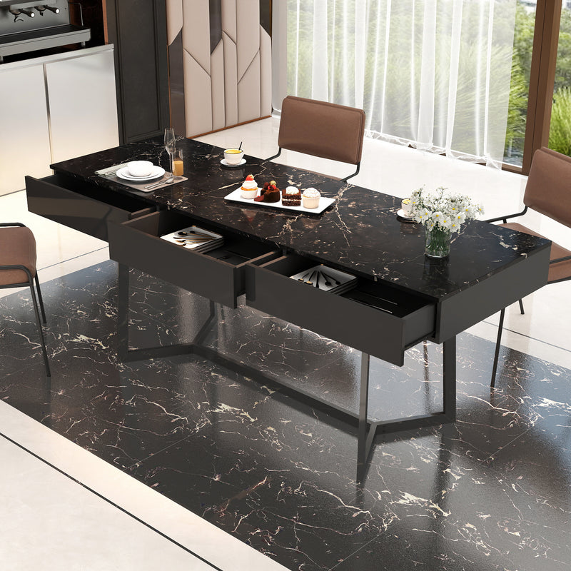 Modern Black 70.87' Computer Desk, Study & Work Desk, Y-Shaped Metal Legs