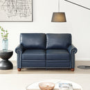 Living Room Sofa Loveseat Round Arm with Silver Nails Couch Navy Blue Faux Leather W109700162=W1097S00290