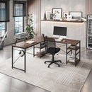 L-Shape Industrial Desk with storage shelves, Walnut