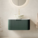 DINA 30' Bathroom Vanity&Sink,Floating Curved Edges Striped Storage Plywood Bathroom Cabinet with Drawer, Matte White Bowl Vessel Ceramic Basin&Sintered Stone Top, Pre-assembled, Dark Green Color