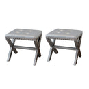 Accent Stool, Tufted Linen Upholstered Chair, X-Base Wood Seat with Nailhead Trim, 17'D x 19'W x 17'H, 300 lbs Capacity
