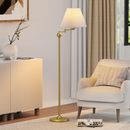 64.25' Modern Mid-Century Floor Lamp for Living Room, Adjustable Swing Arm Floor Lamp, Gold Standing Lamp, Gold Lamp Body with White Pleated Shade, Tall Lamps for Bedroom, Office, Home,  Hotel