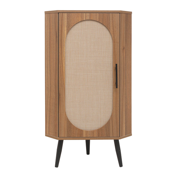 Corner cabinet ,Rattan door, Freestanding Corner Tables For Small Spaces, Corner Shelf Stand For Living Room, Kitchen, Bathroom, Bedroom