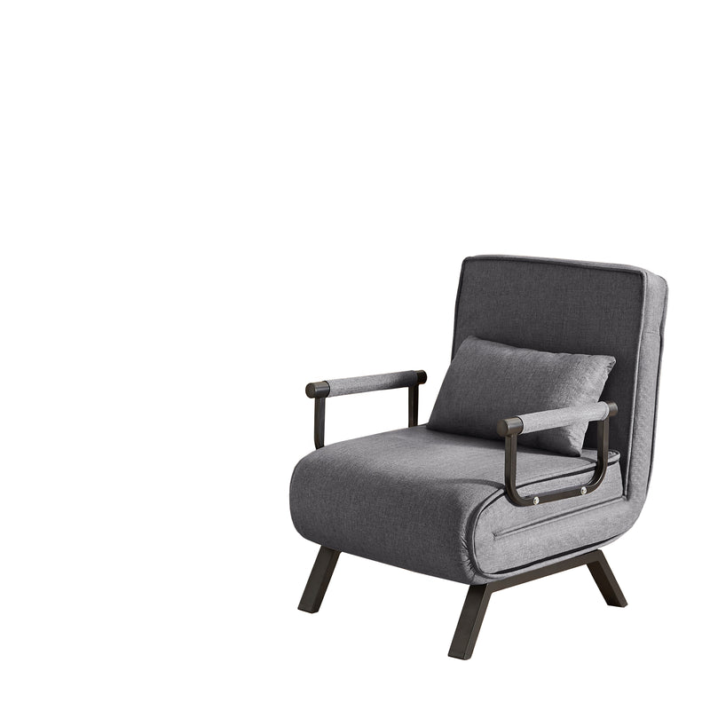 Convertible Folding Chair Bed with Adjustable Backrest and Pillow, Light Grey Linen for Small Spaces