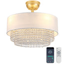 New 19-inch fabric-covered crystal ceiling fan with ABS blades, dual control via app and remote, a quiet reversible motor, and six speed settings,ideal for small bedrooms and nurseries