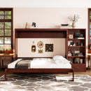 Queen Size Murphy Bed with Height Adjustable Storage Compartments and Shelf, Wall Bed Frame With 1 Drawer, Multifunctional Foldable Platform Bed for Bedroom,Guest Room, Walnut(OLD SKU:N733S309223D)