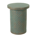 Modern Round Outdoor End Table with Tree Stump Design, Golden Green Peacock Cement Garden Stool for Patio, Deck, Garden - MGO & Fiberglass Blend