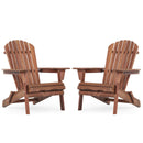 SoliWood Wooden Outdoor Folding Adirondack Chair Set of 2 for Garden, Lawn, Backyard, Natural & Light Brown, Solid Wood