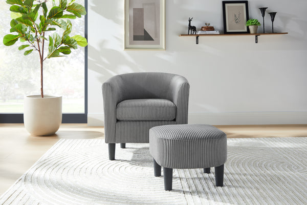 Modern Accent Chair,Upholstered Arm Chair Corduroy Single Sofa Chair with Ottoman Foot Rest Comfy Armchair for Living Room Bedroom and Office,Grey