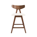 Mid-Century Modern Counter Stool with V-Shape Frame and Upholstered Seating in Light Beige Fabric