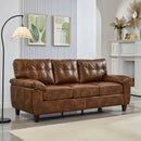 79' Three Seater Sofa Modern Design Faux Leather Couch,Living Room Sofa with Storage,Big Armrest Sofa,Upholstered Breathable PU Leather Sofa,Brown