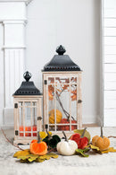 S/2 Wood Lantern W/Iron Roof