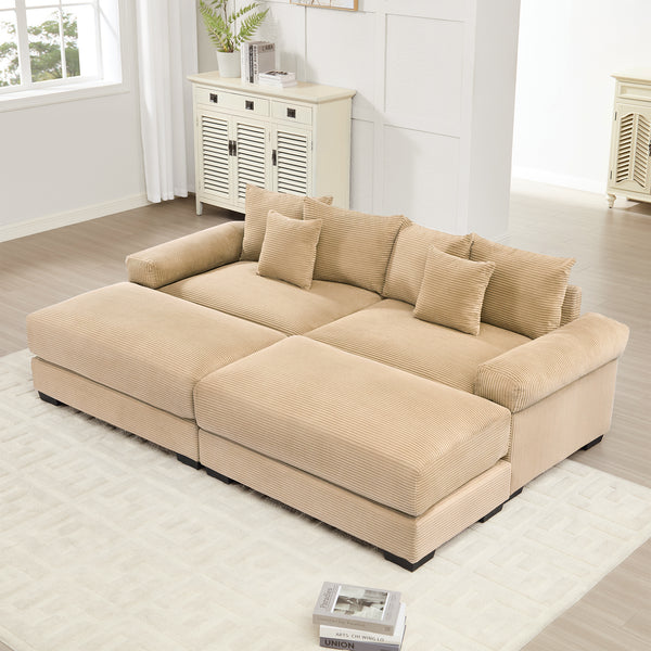92'  Oversized Cloud Modular Sectional Couch, Soft Corduroy Fabric With Chaise 6 Throw Pillows, Deep Seat Wide Armrests, Ergonomic Design Easy Assembly, Soft Corduroy,For Living Rooms Lounges, Camel